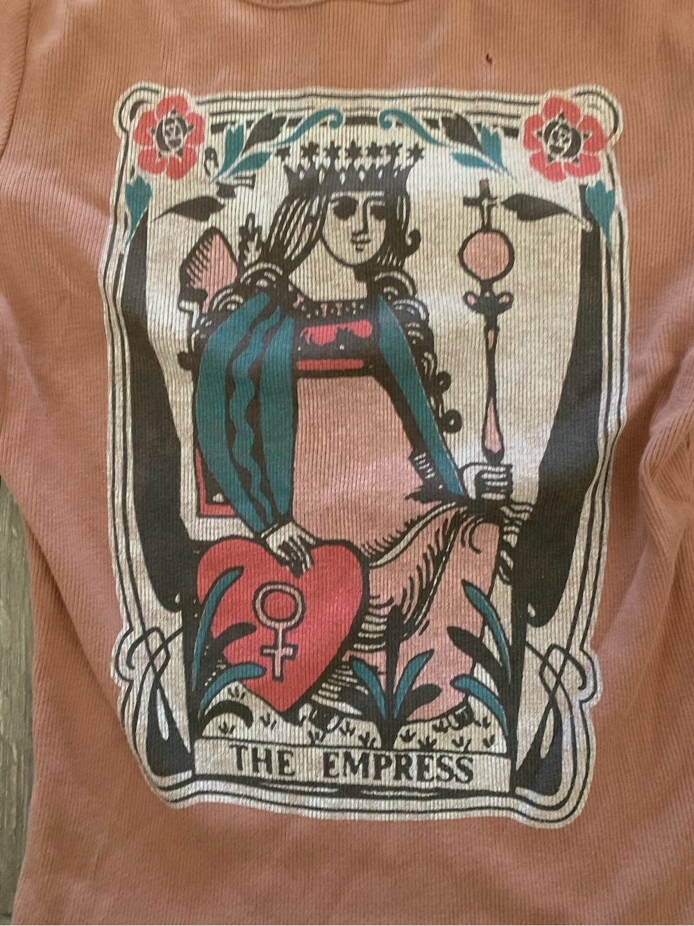 Daydreamer Free People Empress Tarot Card Ribbed Pink Short Sleeve Baby Tee L - Picture 3 of 4